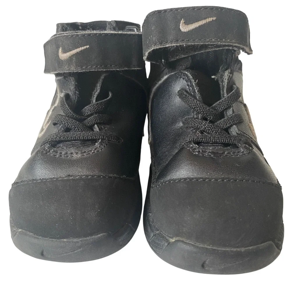 Nike Kids High Top Sneakers Black Leather Athletic Shoes Hook Loop Strap Size 6C